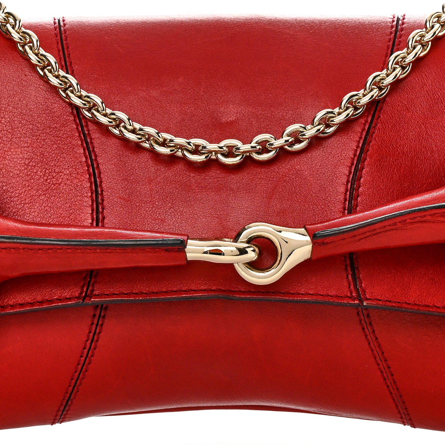 Calfskin Horsebit Chain Clutch Red