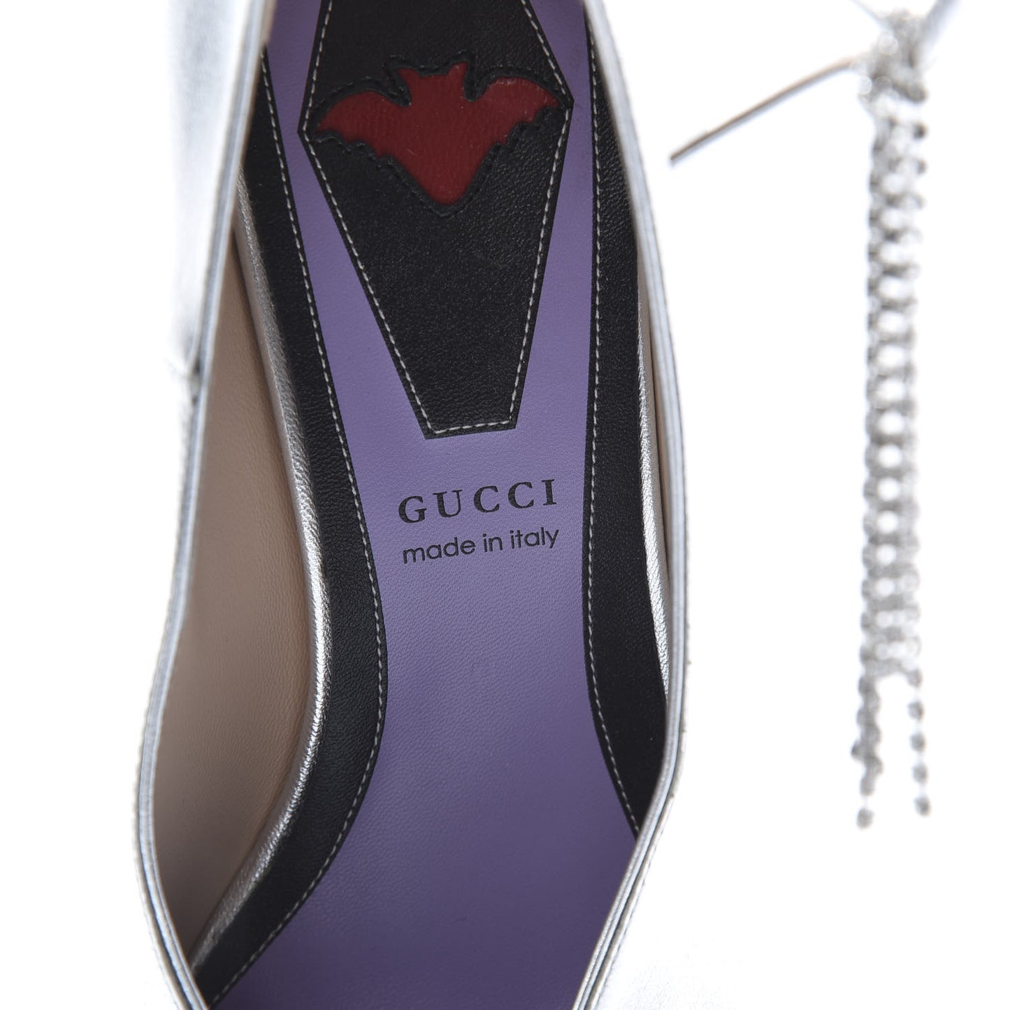 Metallic Nappa Crystal Square G Mid Heel Pumps 38 Silver