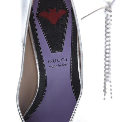 Gucci Metallic Nappa Crystal Square G Mid Heel Pumps 38 Silver 7 of 11