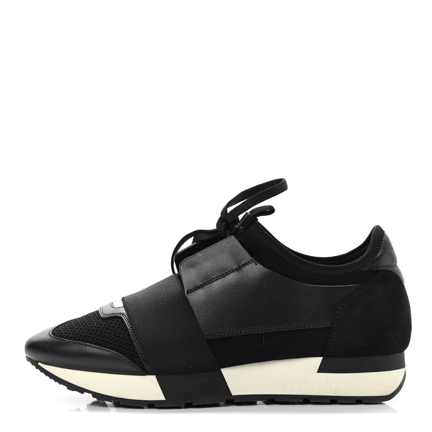 Balenciaga Mesh Calfskin Neoprene Suede Womens Race Runner Sneakers 37 Black 1 of 11