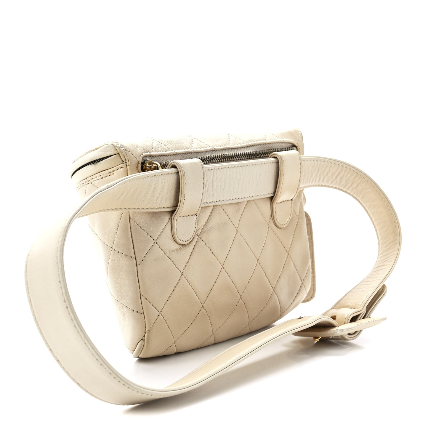 Lambskin Quilted Waist Belt Bag Beige