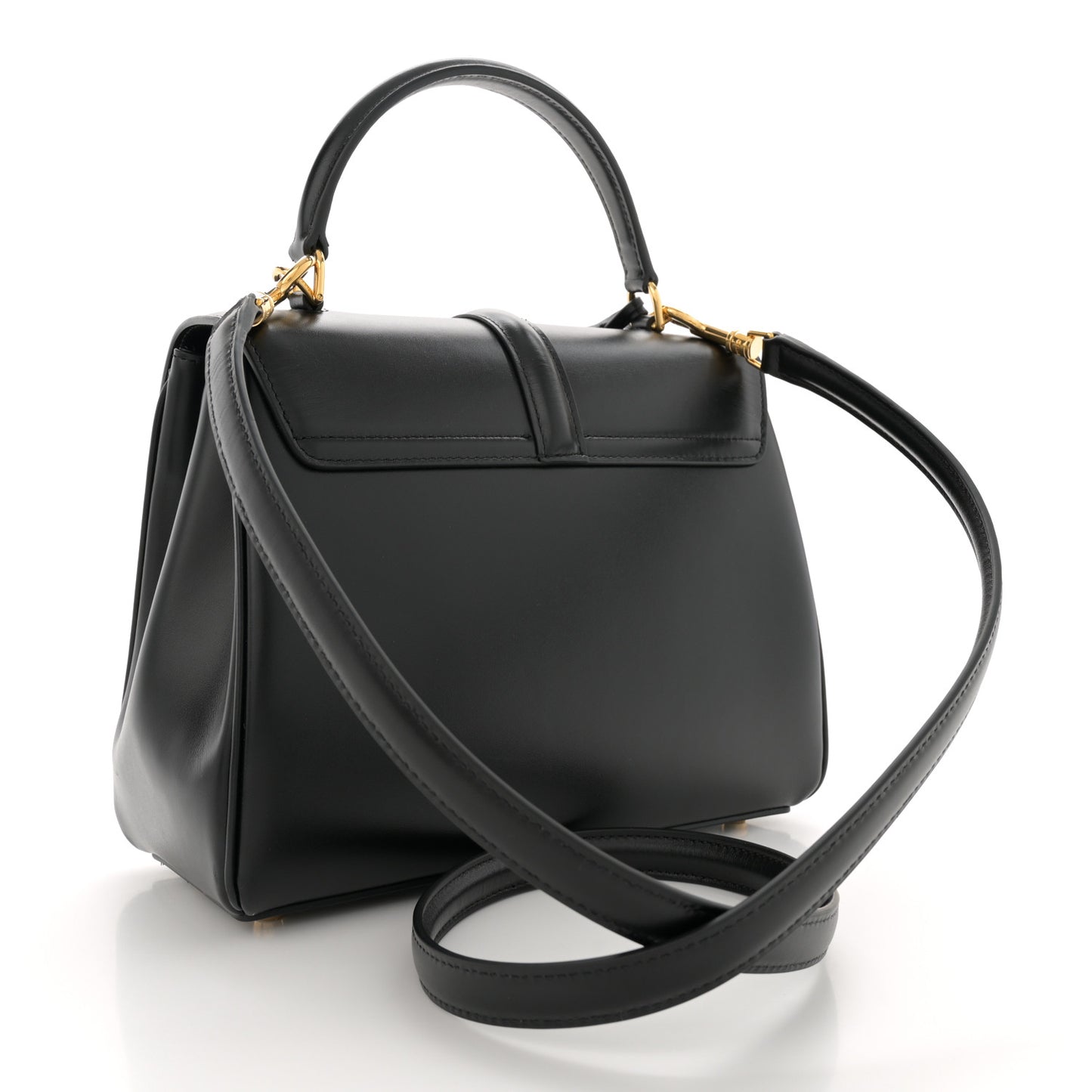 Satinated Calfskin Small 16 Top Handle Bag Black