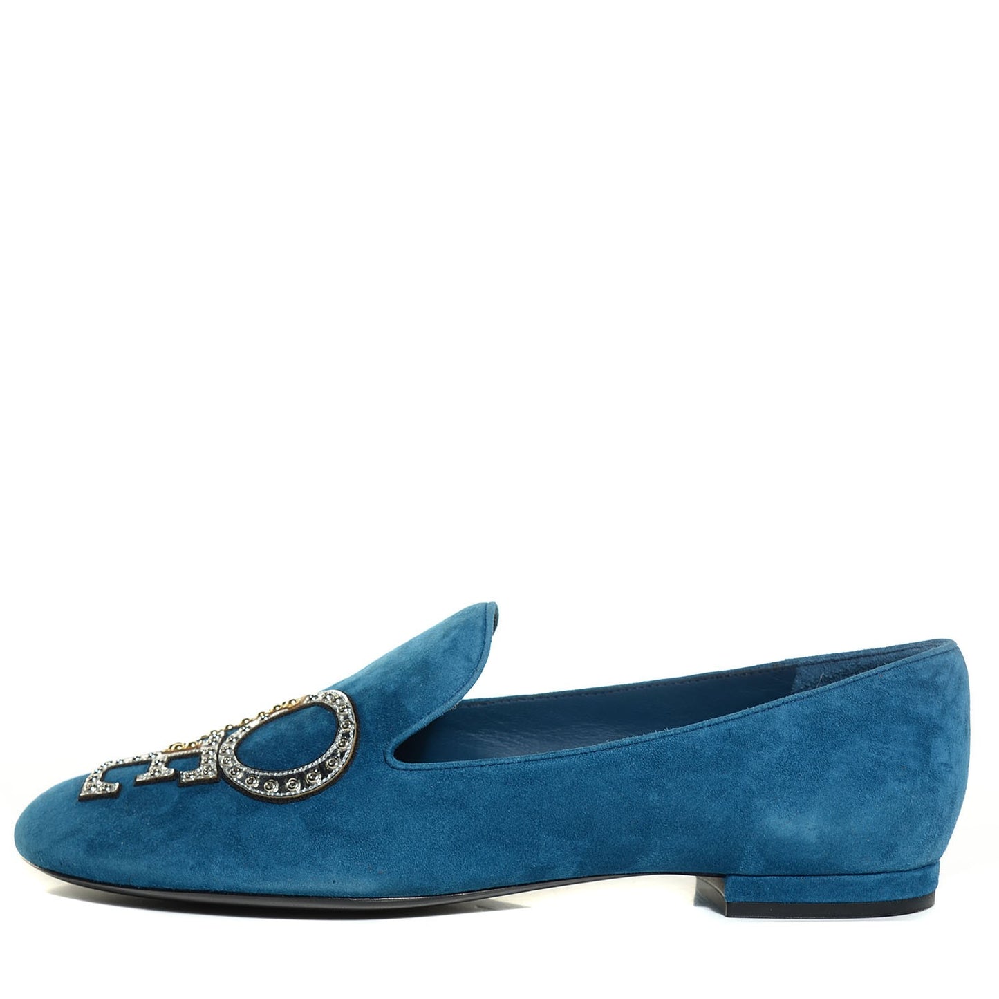 Suede Goatskin Crystal Addict Slipper 37.5 Blue