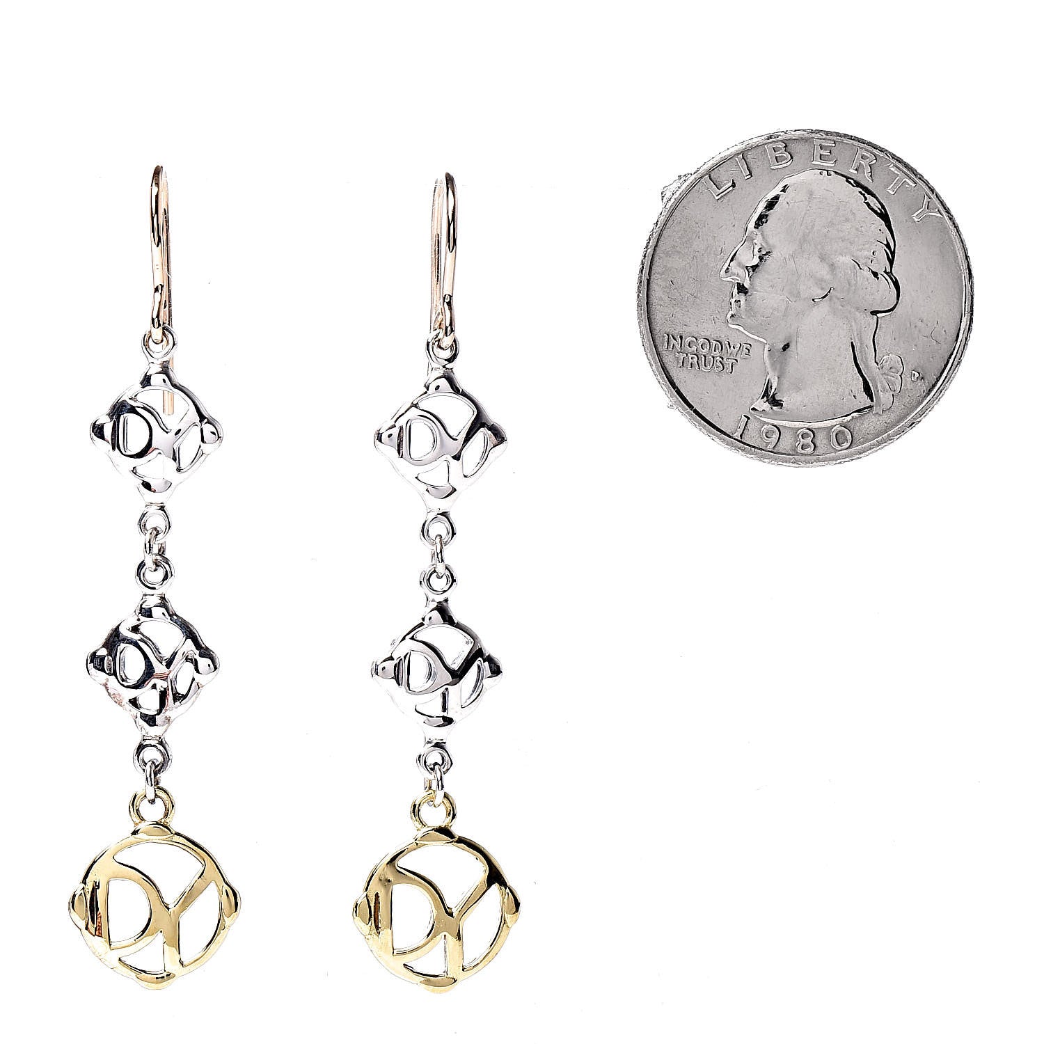 David Yurman Sterling Silver 18K Yellow Gold DY Logo Drop Earrings 2 of 4