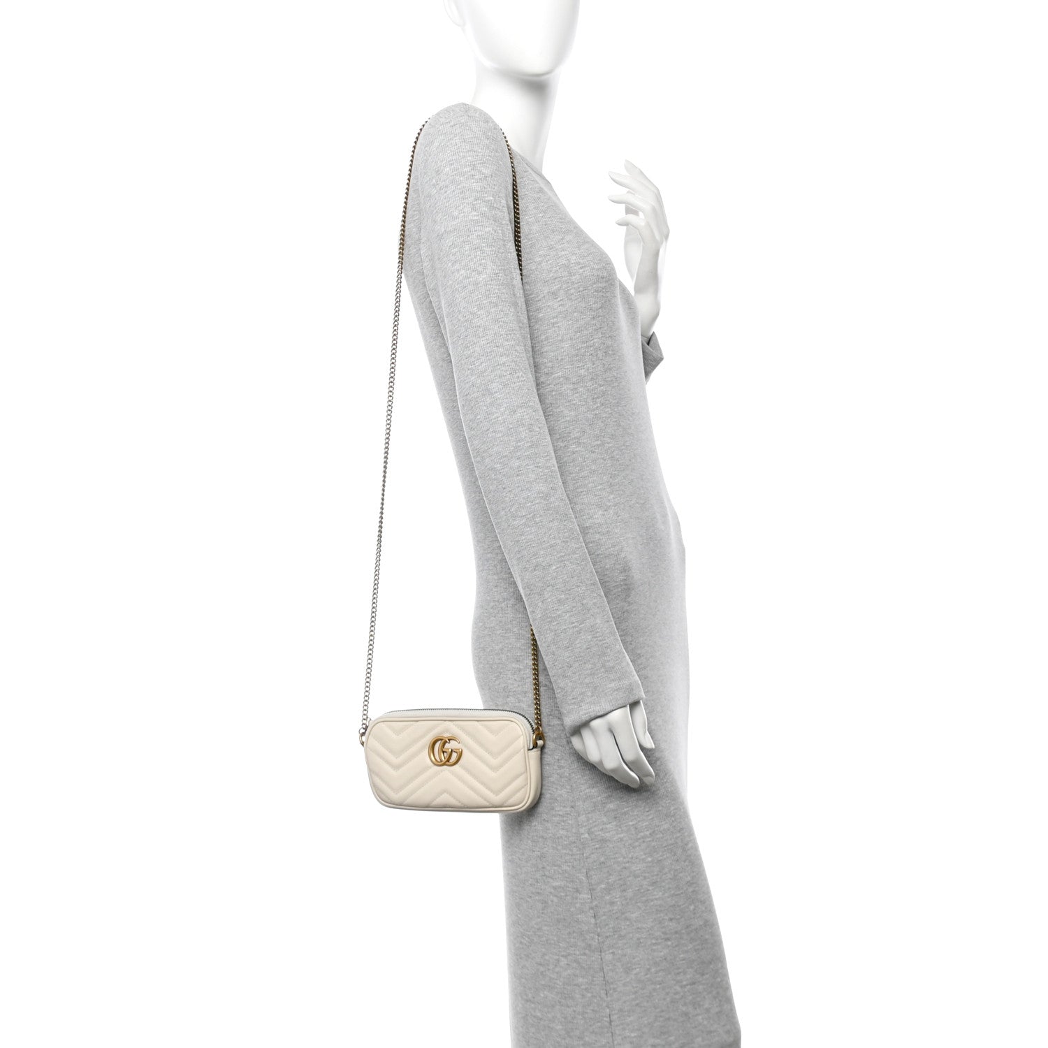 Gucci Calfskin Matelasse Mini GG Marmont Chain Crossbody Bag White 2 of 11