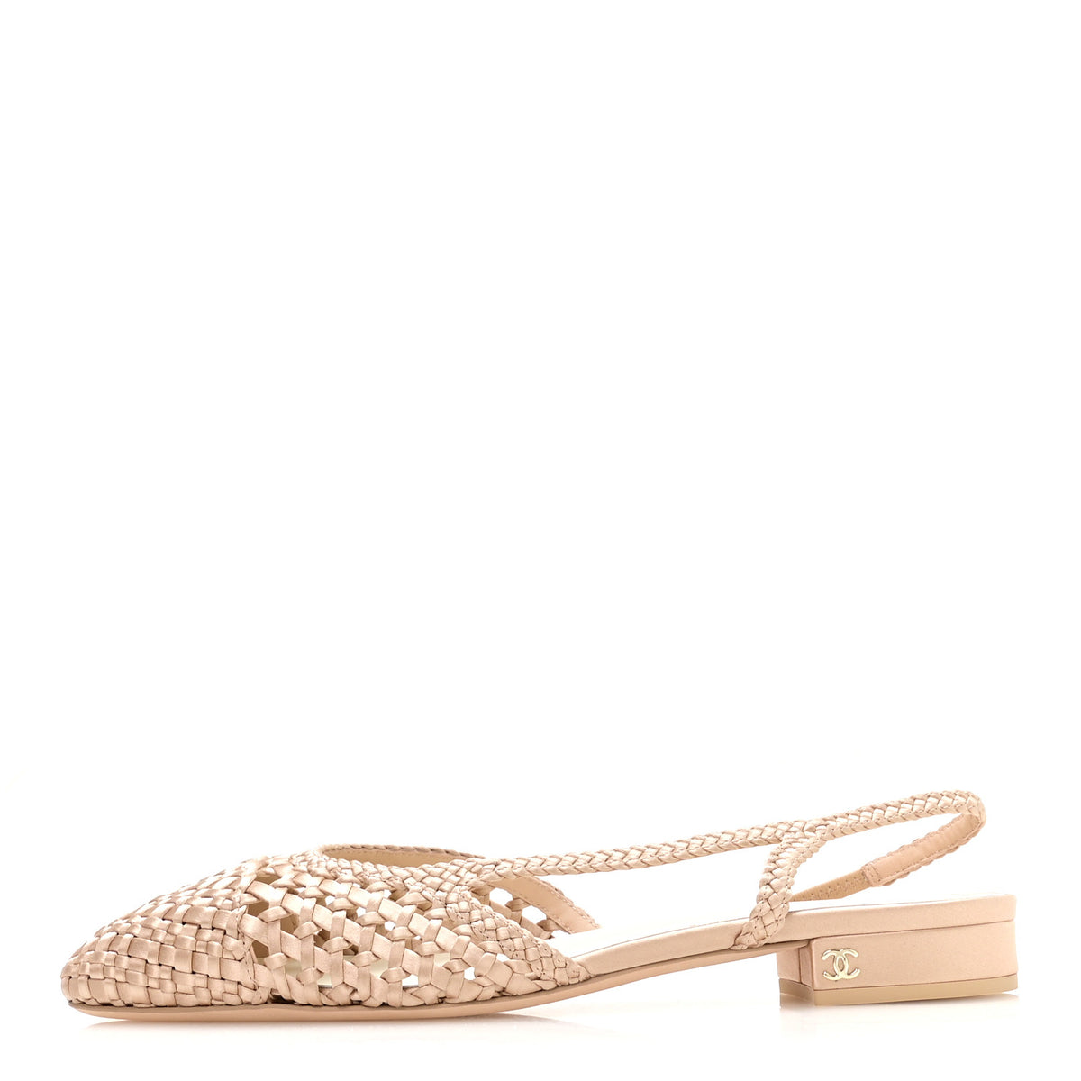 Satin Braided Slingback Flats 40 Beige