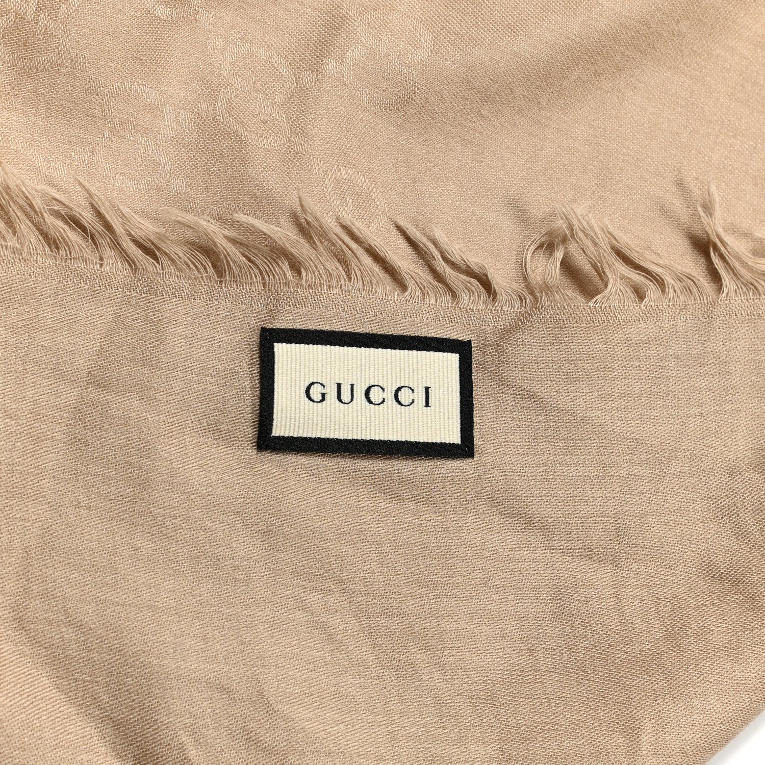 Gucci Wool Silk GG Monogram GGLight Fringe Shawl Beige 2 of 6