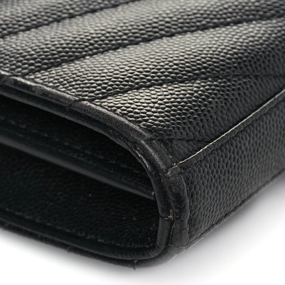 Saint Laurent Grain De Poudre Matelasse Chevron Monogram Chain Wallet Black 8 of 14
