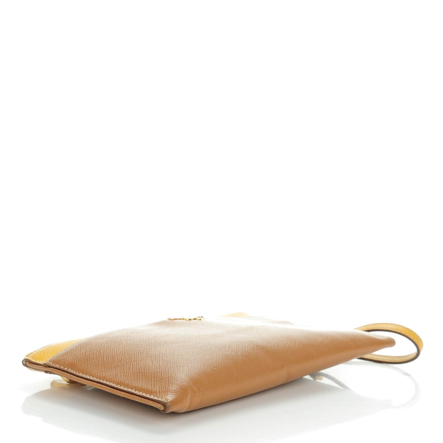 Saffiano Bi-Color Wristlet Clutch Caramel Mimosa