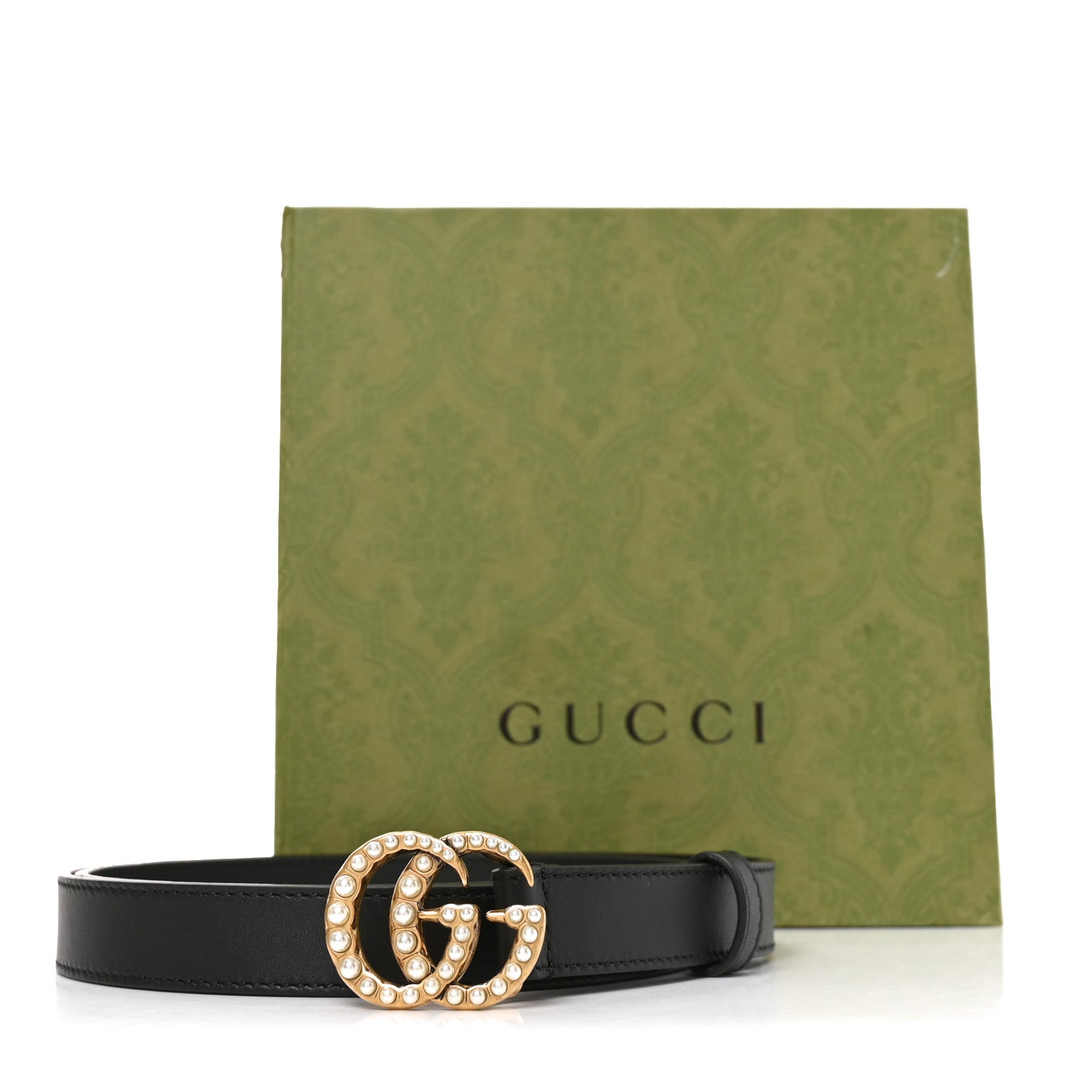 Gucci Moon Calfskin Pearl Double G 20mm Belt 85 34 Black Cream 5 of 5