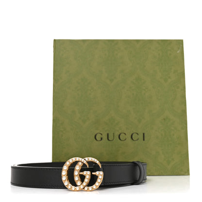 Gucci Moon Calfskin Pearl Double G 20mm Belt 85 34 Black Cream 5 of 5