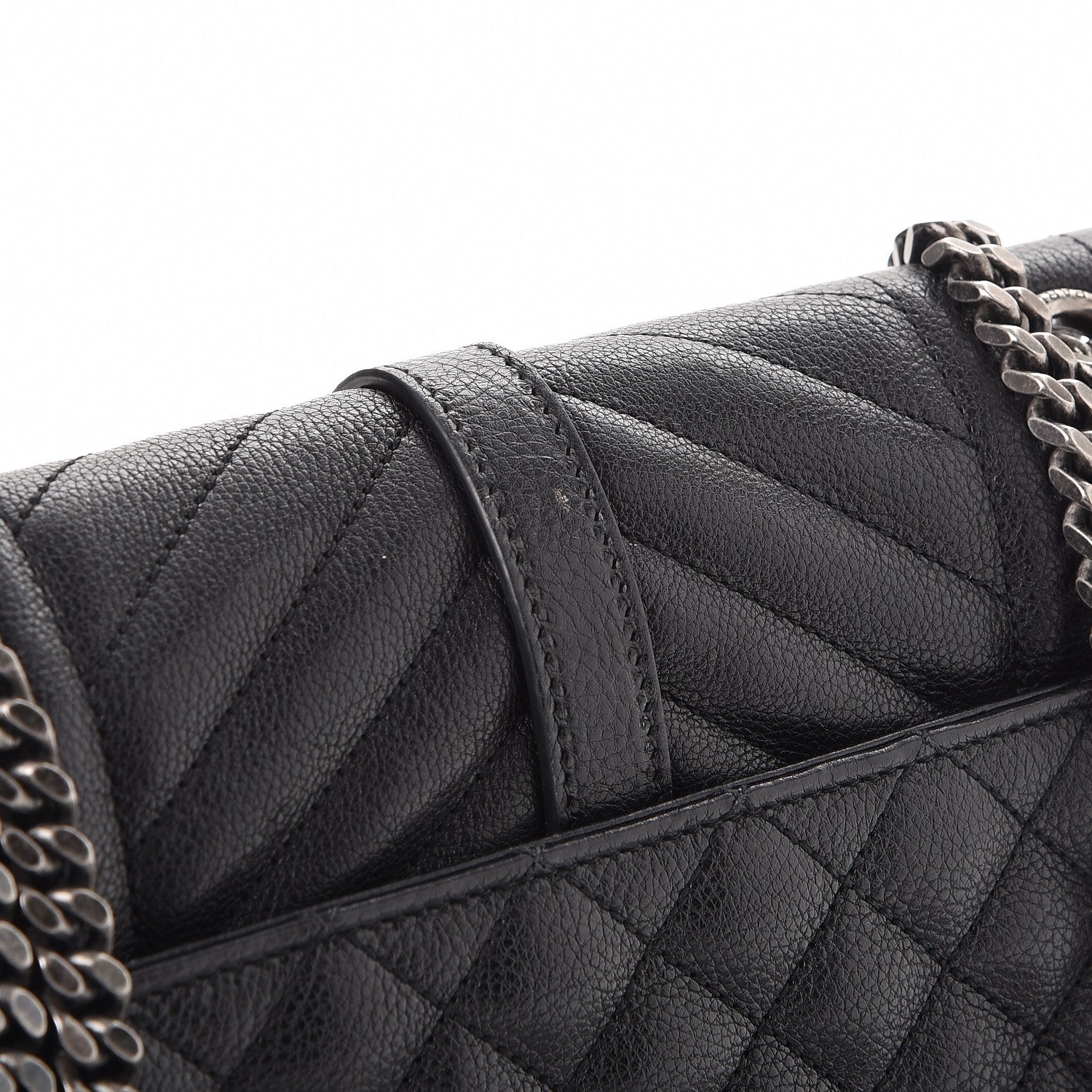 Saint Laurent Grained Calfskin Tri-Quilt Monogram Medium College Bag Black White 9 of 13