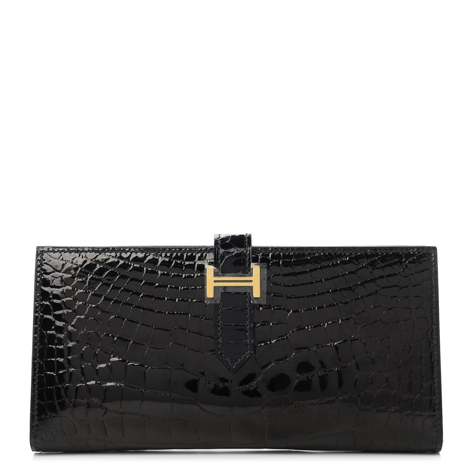 Hermes Shiny Alligator Bearn Wallet Black 1 of 10