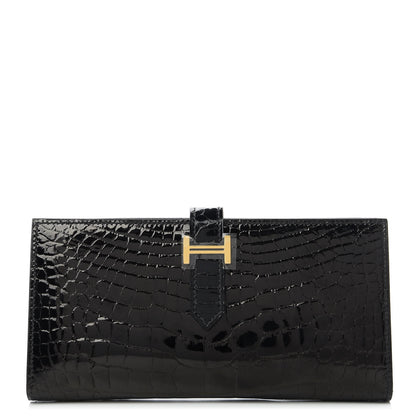 Hermes Shiny Alligator Bearn Wallet Black 1 of 10