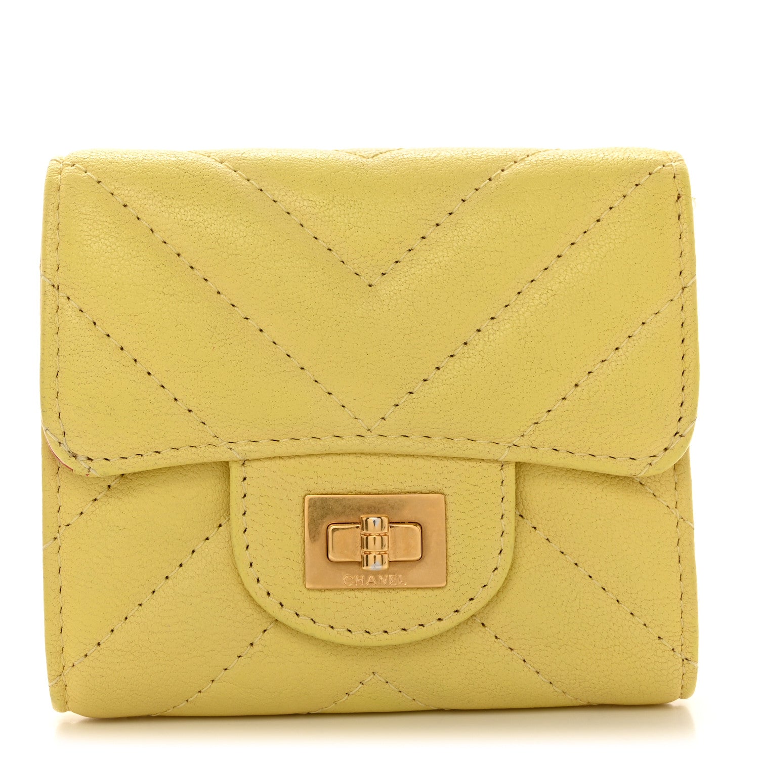 Chanel Sheepskin Chevron Quilted Reissue Compact Wallet Yellow 1 of 8