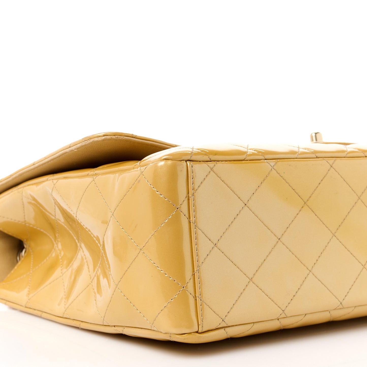 Metallic Patent Quilted Maxi Single Flap Beige