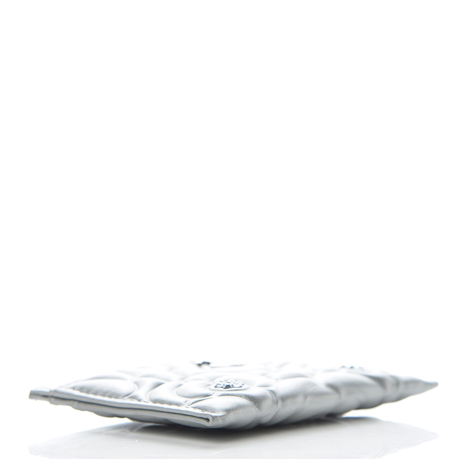 Chanel Metallic Lambskin Crystal Camellia Embossed Card Holder Silver 4 of 11