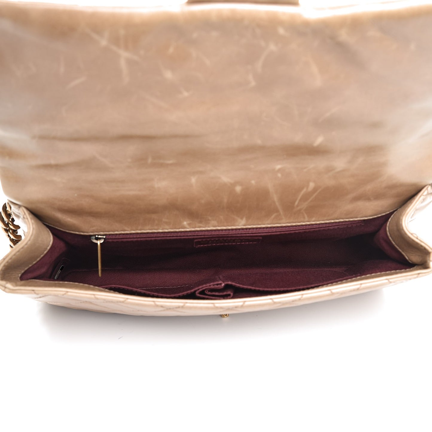 Glazed Calfskin Castle Rock Medium Flap Dark Beige