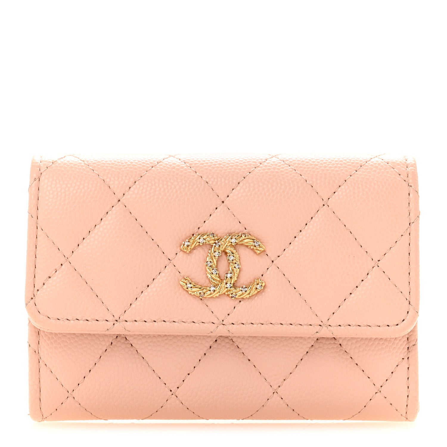 Chanel Caviar Quilted Crystal CC Flap Card Holder Pink 1 of 10