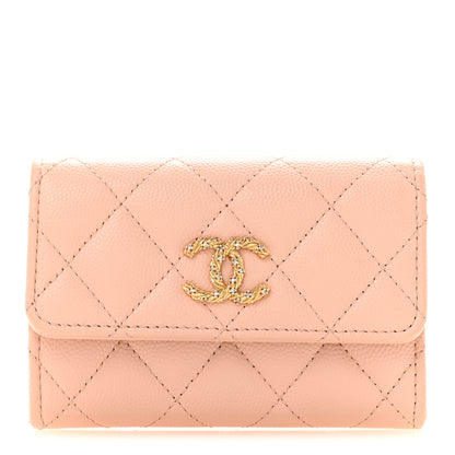 Chanel Caviar Quilted Crystal CC Flap Card Holder Pink 1 of 10