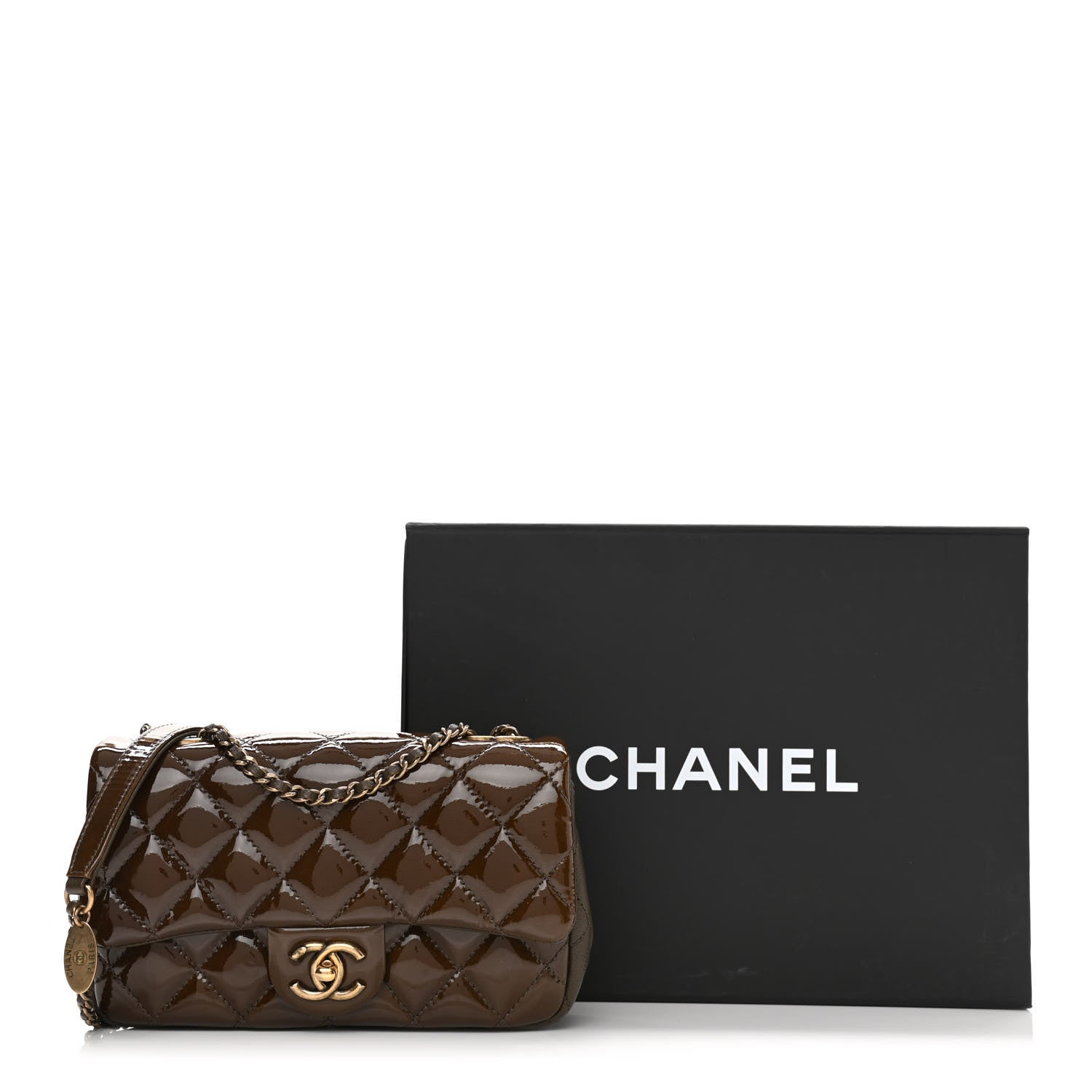 Chanel Patent Goatskin Quilted Small CC Eyelet Flap Khaki 11 of 11