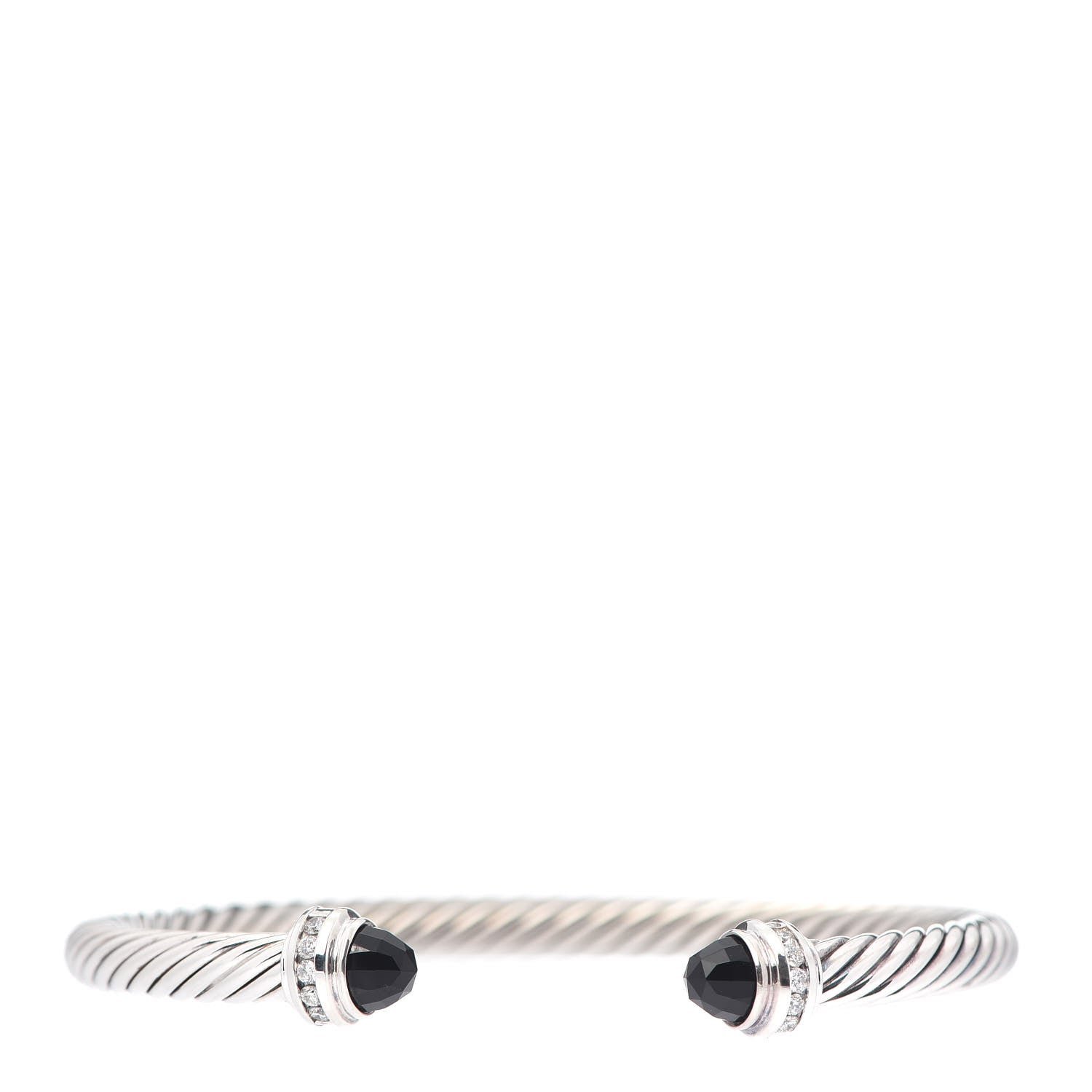 David Yurman Sterling Silver Diamond Black Onyx 5mm Cable Classics Princess Bracelet 1 of 4