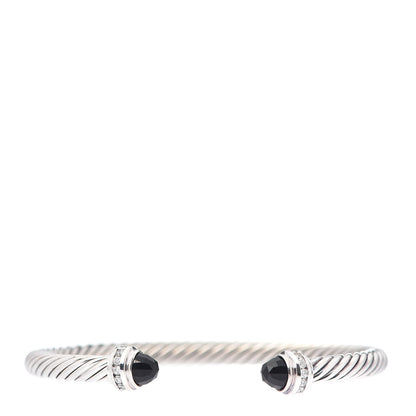 David Yurman Sterling Silver Diamond Black Onyx 5mm Cable Classics Princess Bracelet 1 of 4