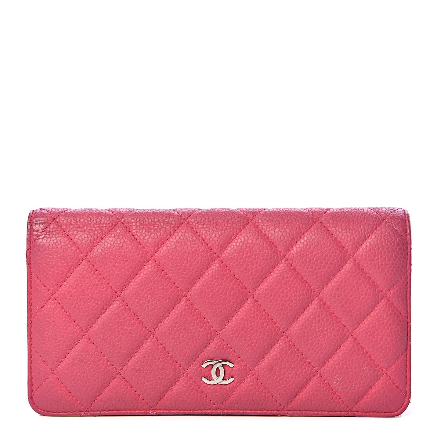 Iridescent Caviar Quilted Yen Wallet Pink