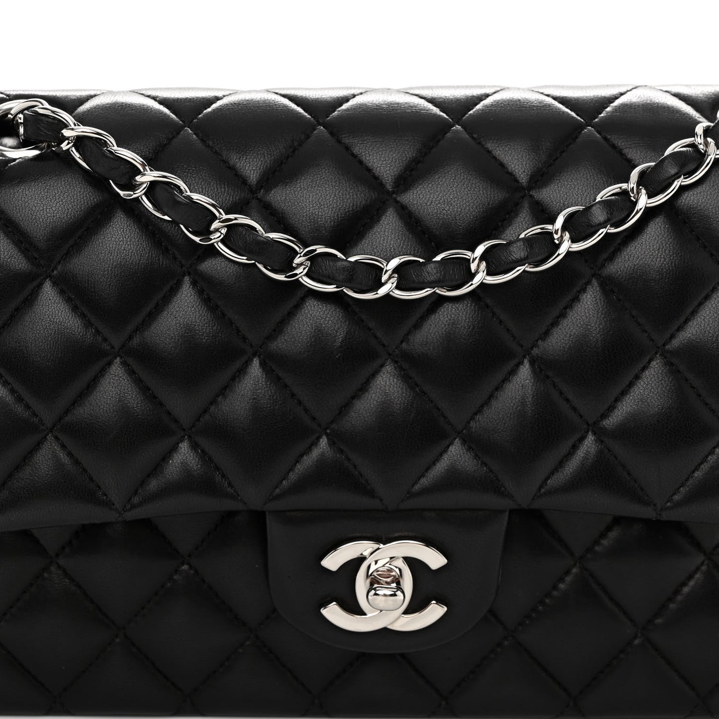Lambskin Quilted Medium Double Flap Black