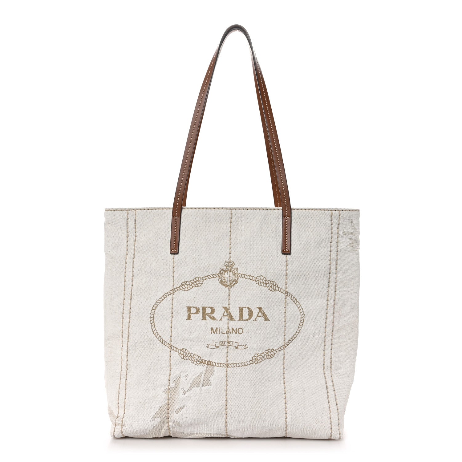 Prada Mistolino Vitello Logo Tote Naturale Cognac 1 of 9