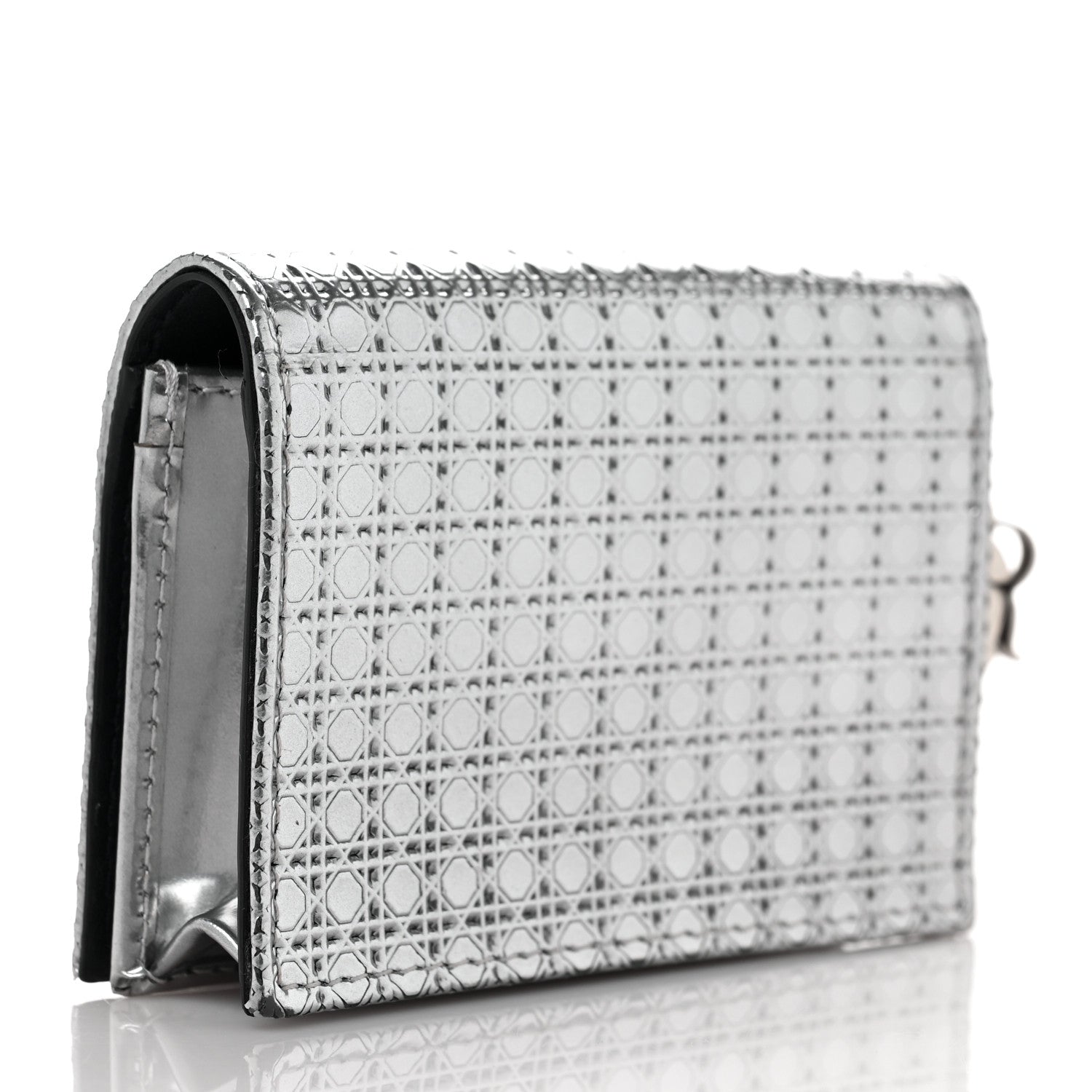 Christian Dior Metallic Patent Micro-Cannage Lady Dior Card Holder Silver 3 of 9