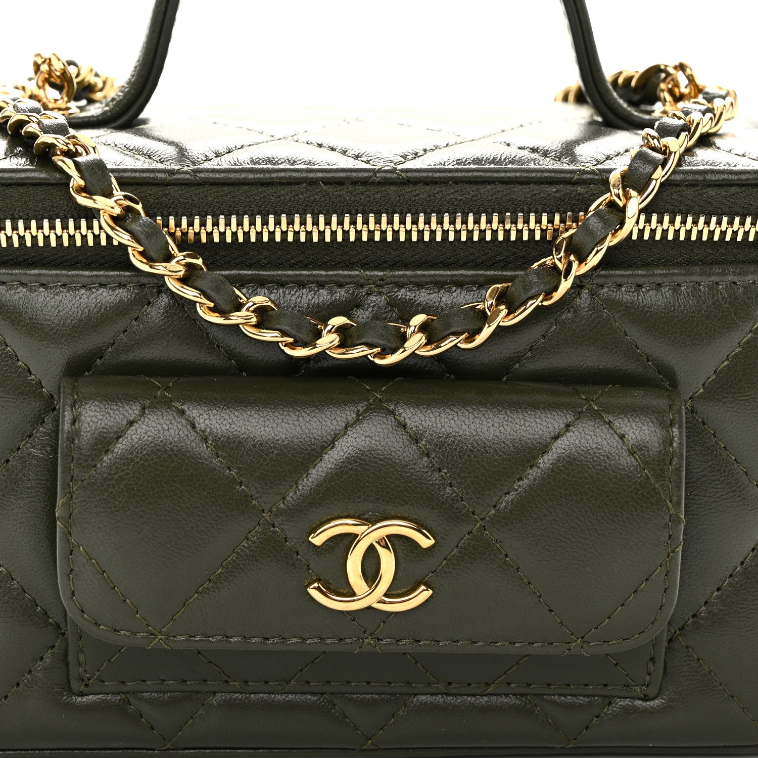 Chanel Lambskin Quilted Polly Pocket East West Top Vanity With Chain Khaki 8 of 10