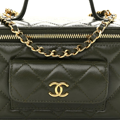 Chanel Lambskin Quilted Polly Pocket East West Top Vanity With Chain Khaki 8 of 10