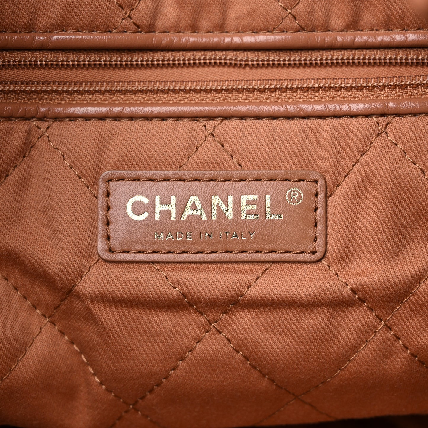 Shiny Calfskin Quilted Chanel 22 Camel
