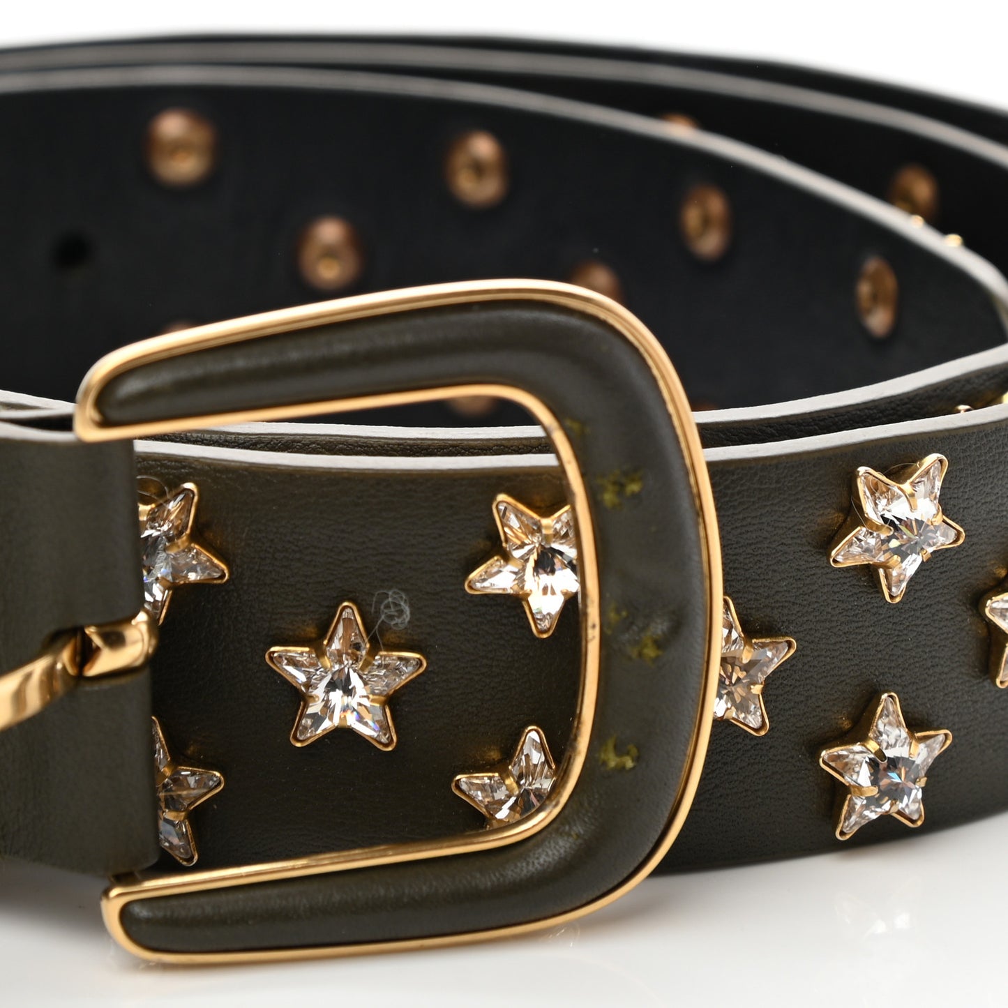 Lambskin Crystal Star Belt 90 Green
