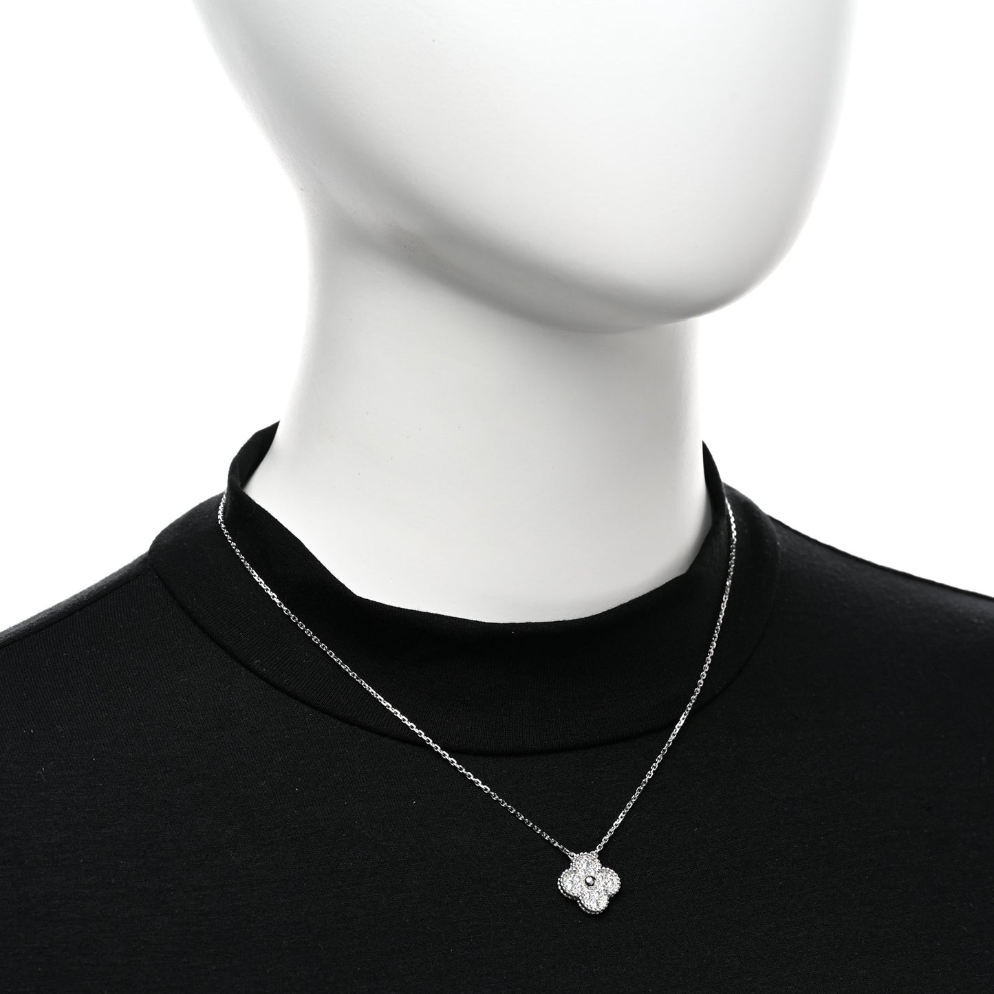 18K White Gold Diamond Vintage Alhambra Pendant Necklace