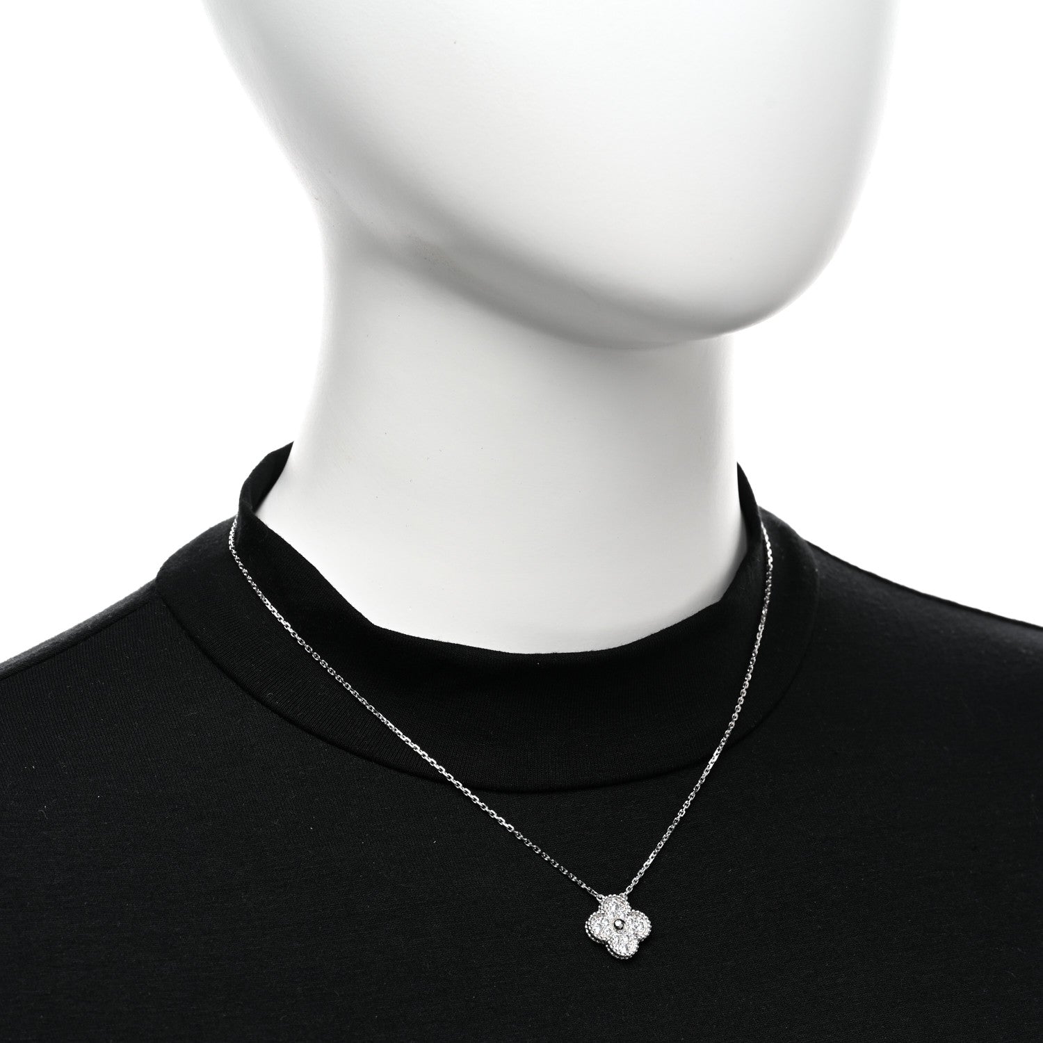 Van Cleef & Arpels 18K White Gold Diamond Vintage Alhambra Pendant Necklace 2 of 5