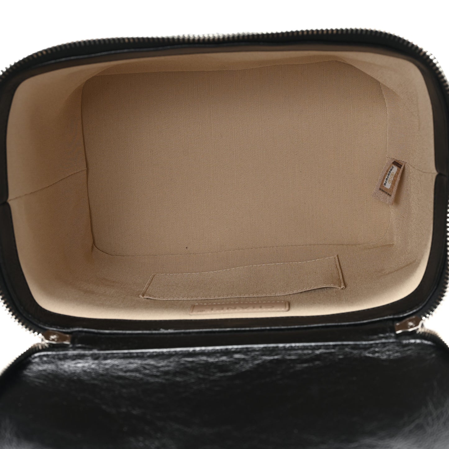 Glazed Calfskin Raffia Vanity Case Bag Black Beige
