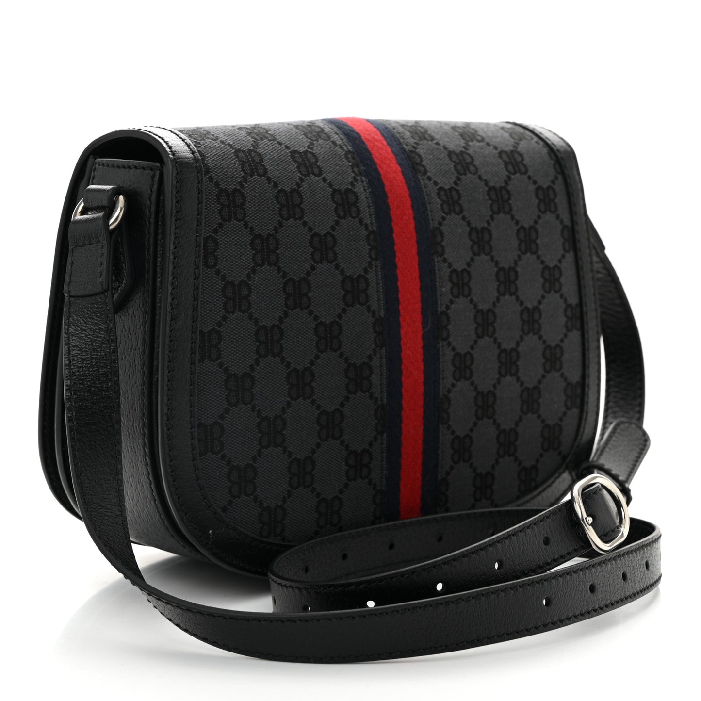 X BALENCIAGA BB Supreme Monogram Web Ophidia Shoulder Bag Black