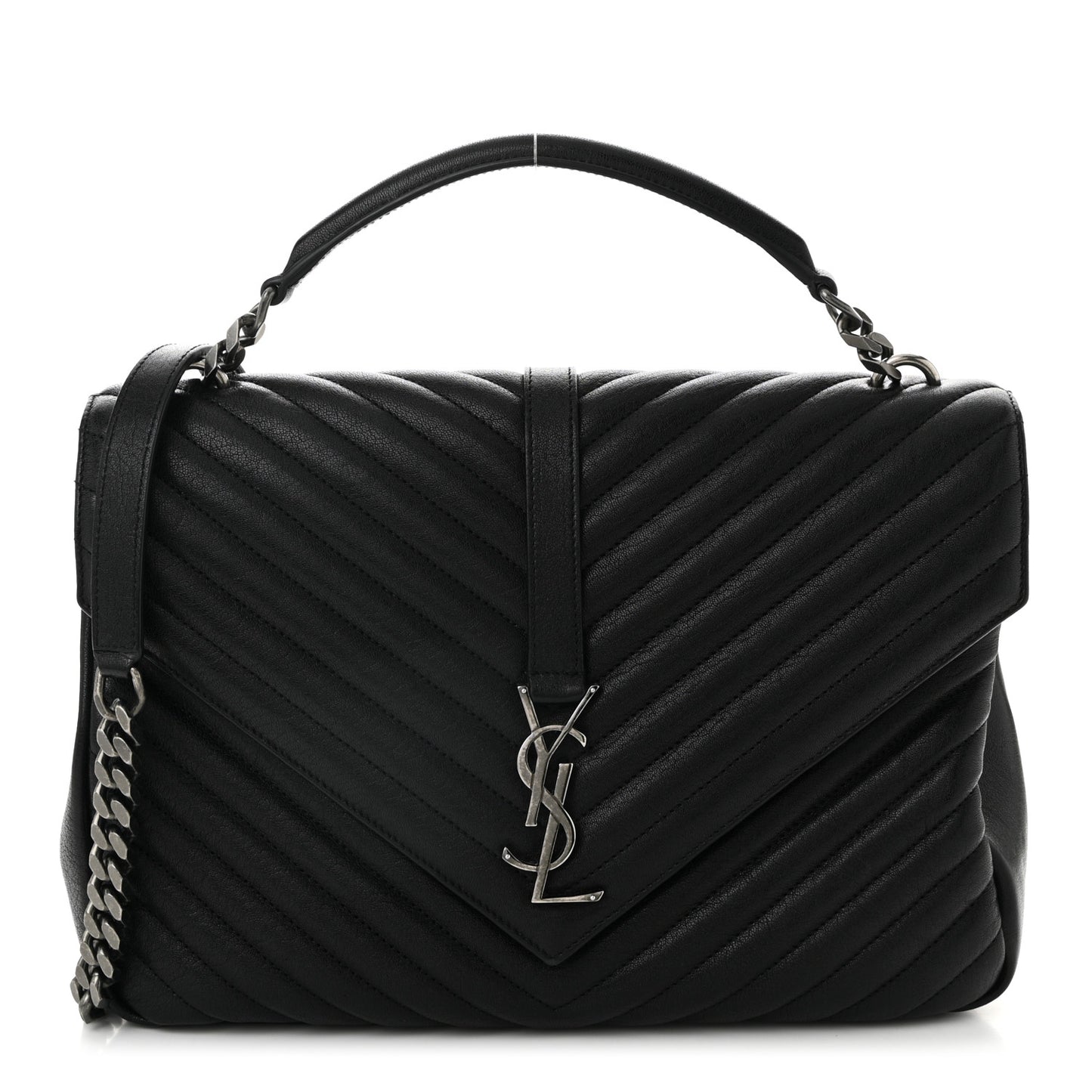 Sheepskin Matelasse Chevron Monogram Large College Satchel Black