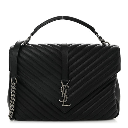 Saint Laurent Sheepskin Matelasse Chevron Monogram Large College Satchel Black 1 of 10