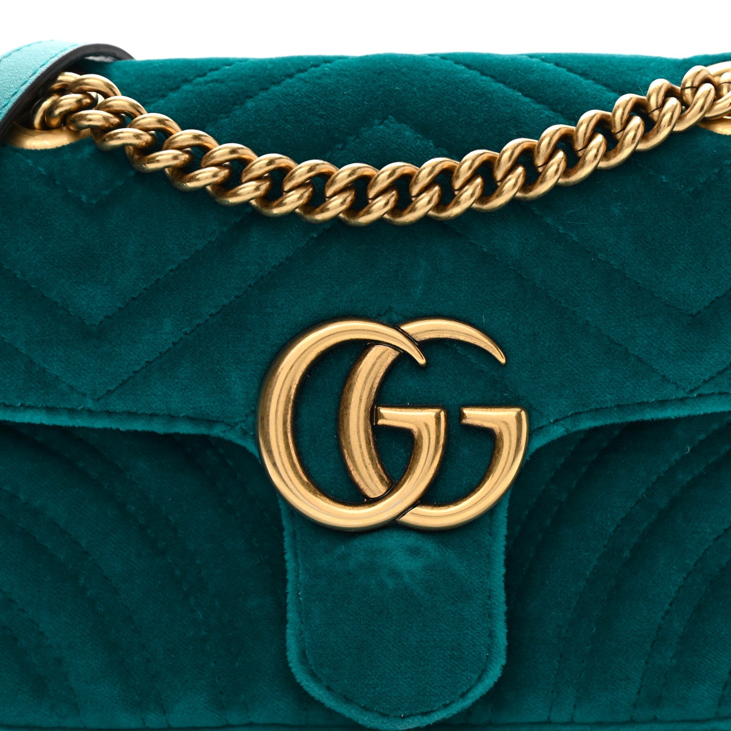 Gucci Velvet Matelasse Mini GG Marmont Shoulder Bag Pavone Cyan 9 of 11