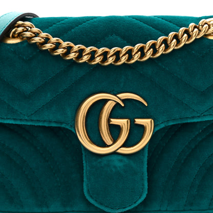 Gucci Velvet Matelasse Mini GG Marmont Shoulder Bag Pavone Cyan 9 of 11