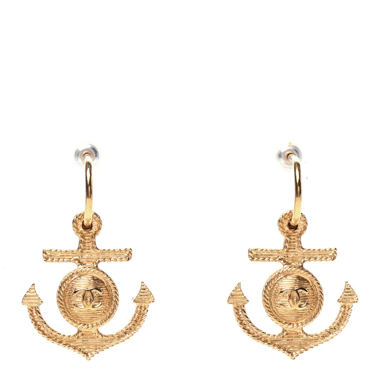 Metal Anchor CC Earrings Gold