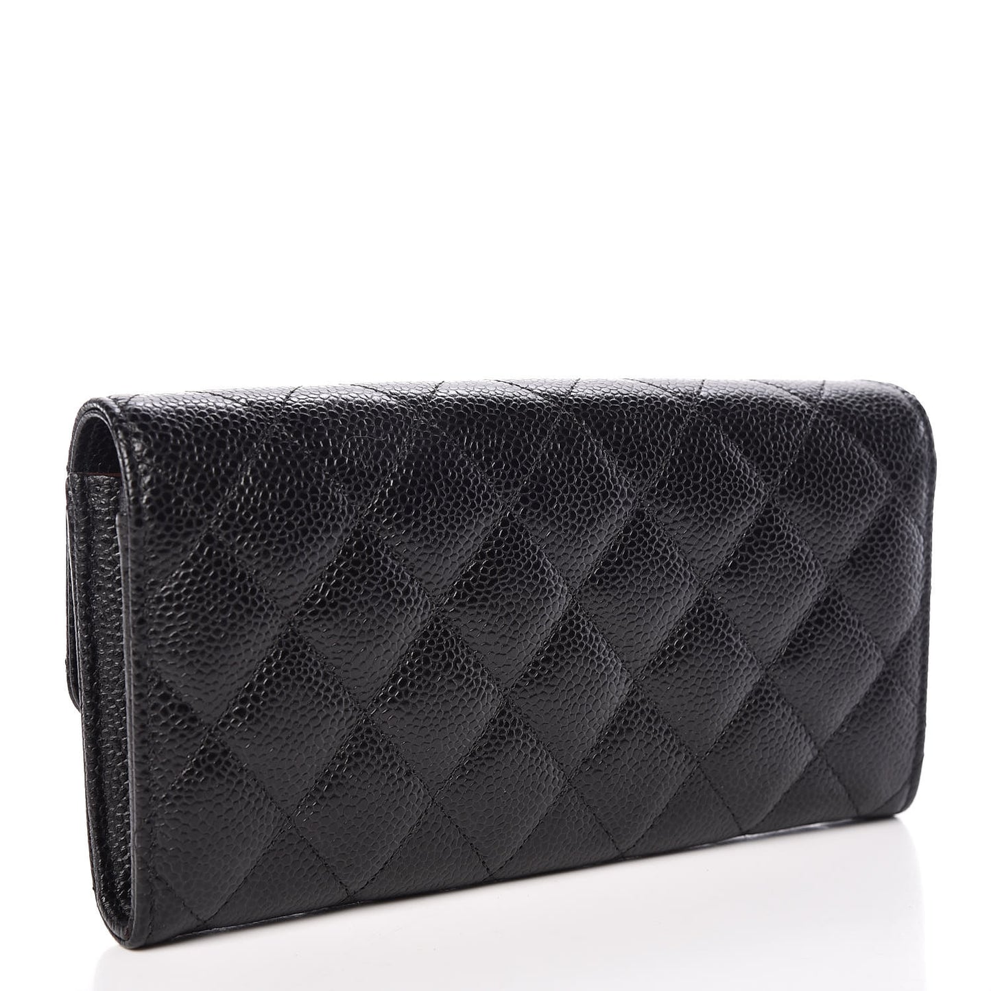 Caviar Quilted Large Gusset Flap Wallet Black
