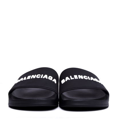 Balenciaga Rubber Womens Logo Pool Slide Sandals 41 Black White 3 of 20