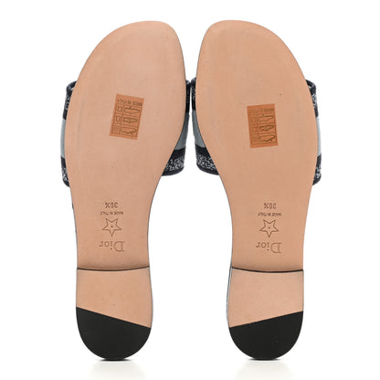 Christian Dior Canvas Tie and Dior Embroidered Dway Flat Slide Sandals 37.5 Denim 5 of 10