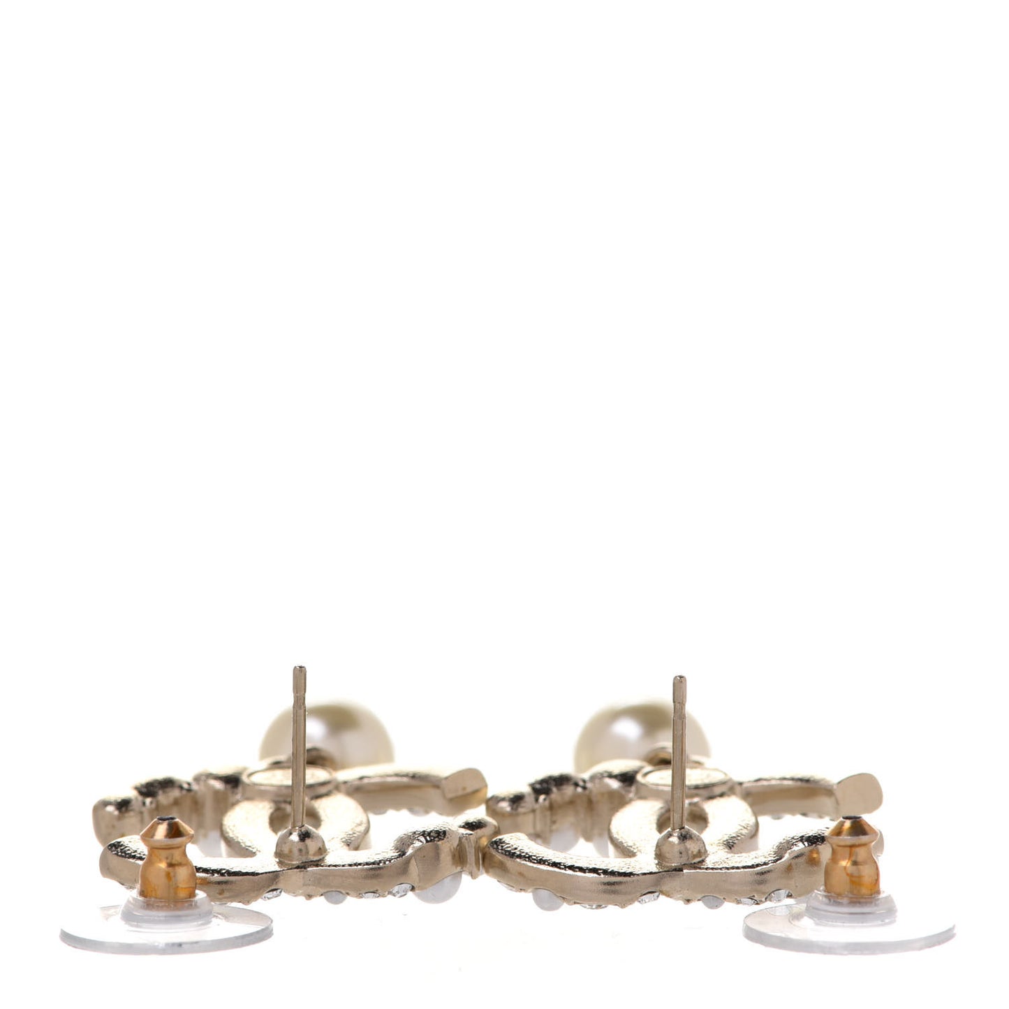 Crystal Pearl CC Drop Earrings Gold