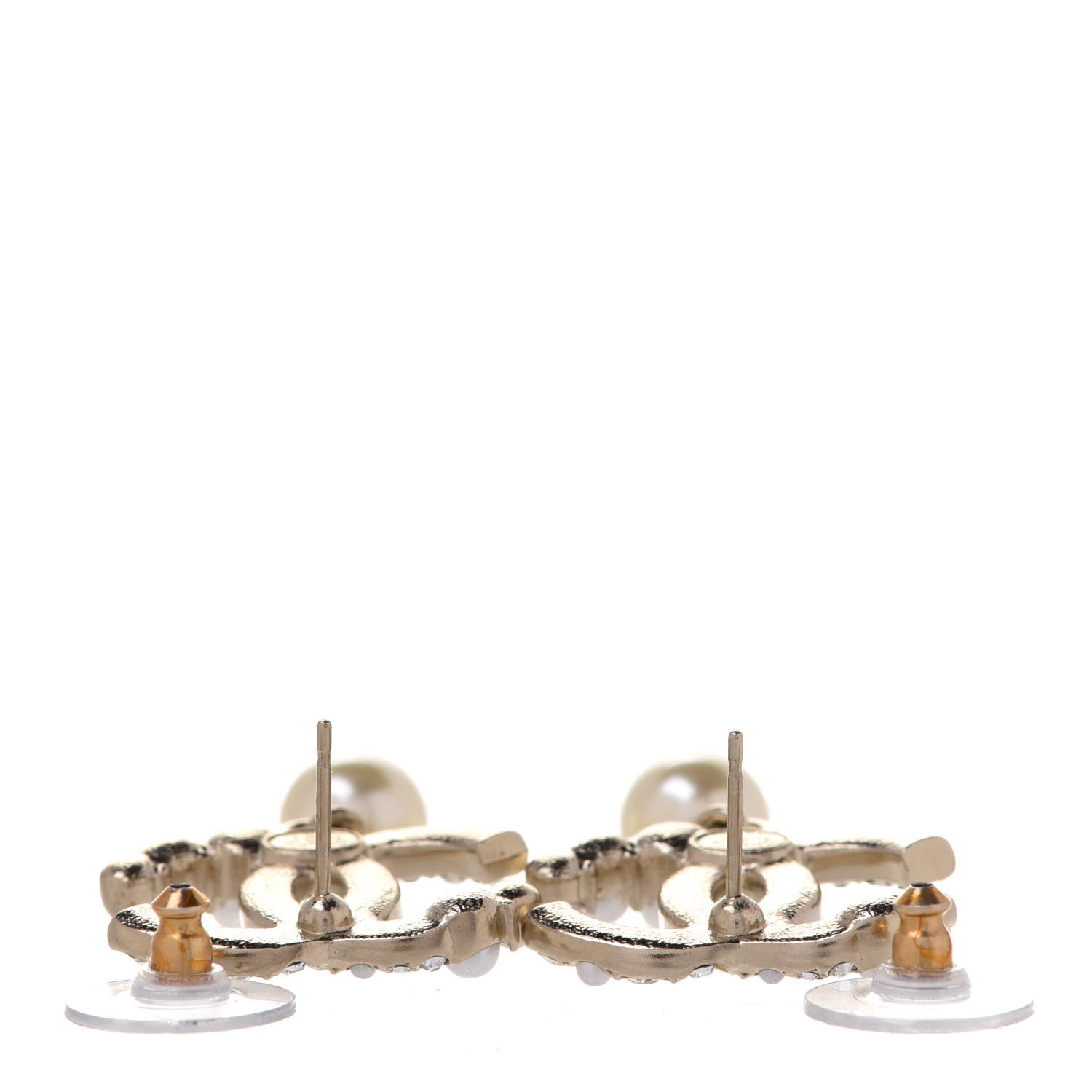 Chanel Crystal Pearl CC Drop Earrings Gold 3 of 5