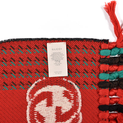 Gucci Wool Interlocking G Houndstooth Nattar Scarf Green Red 4 of 4